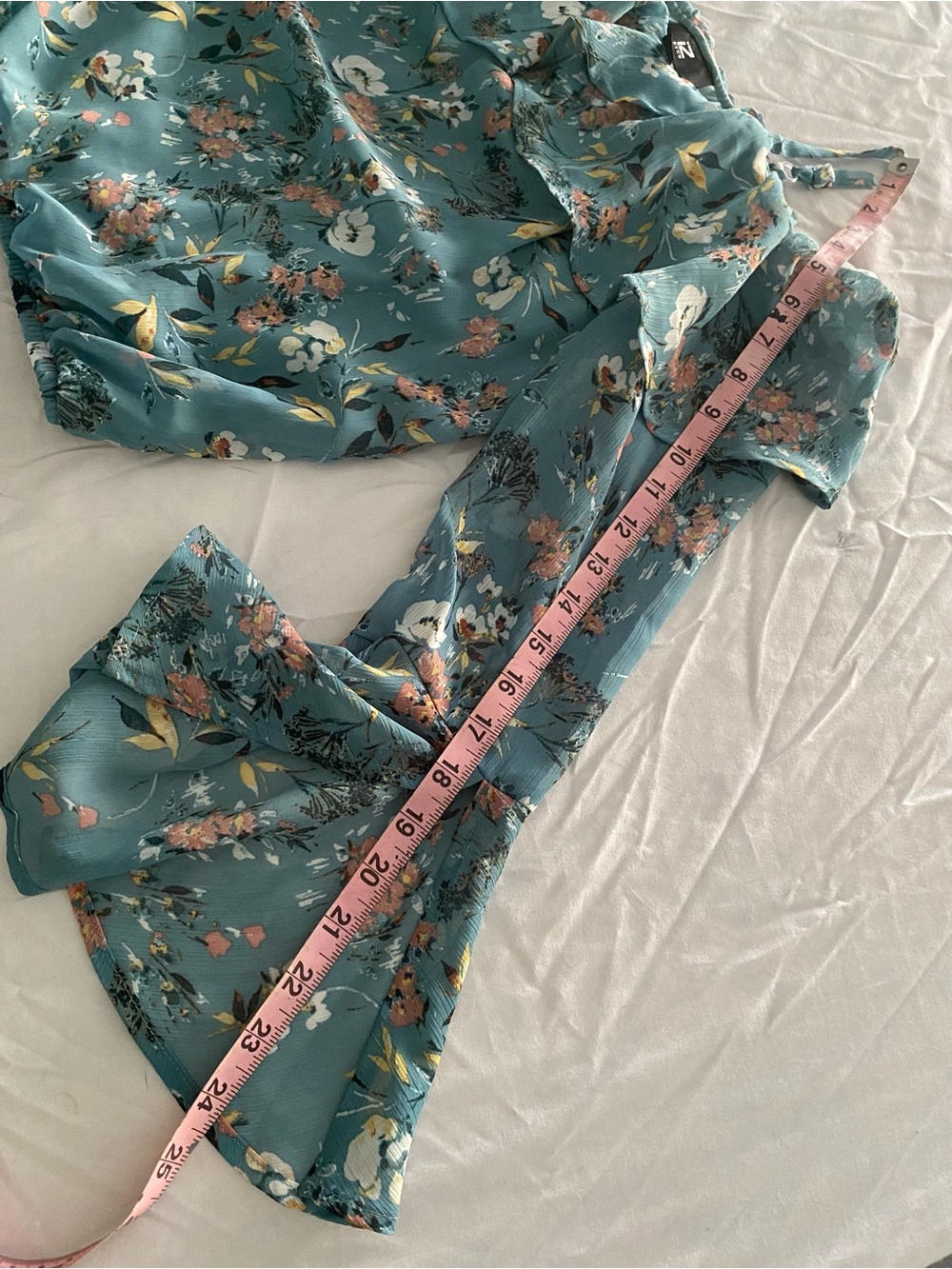 Iz Byer Teal Floral Off-Shoulder Ruffle Blouse - Picture 7 of 8